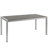 Shore Aluminum Outdoor Patio 71" Rectangle Dining Table in Silver Gray