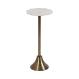 Modern Pedestal Drink Table, 10 x 10 x 23, Antique Brass and White, Decorative End Table