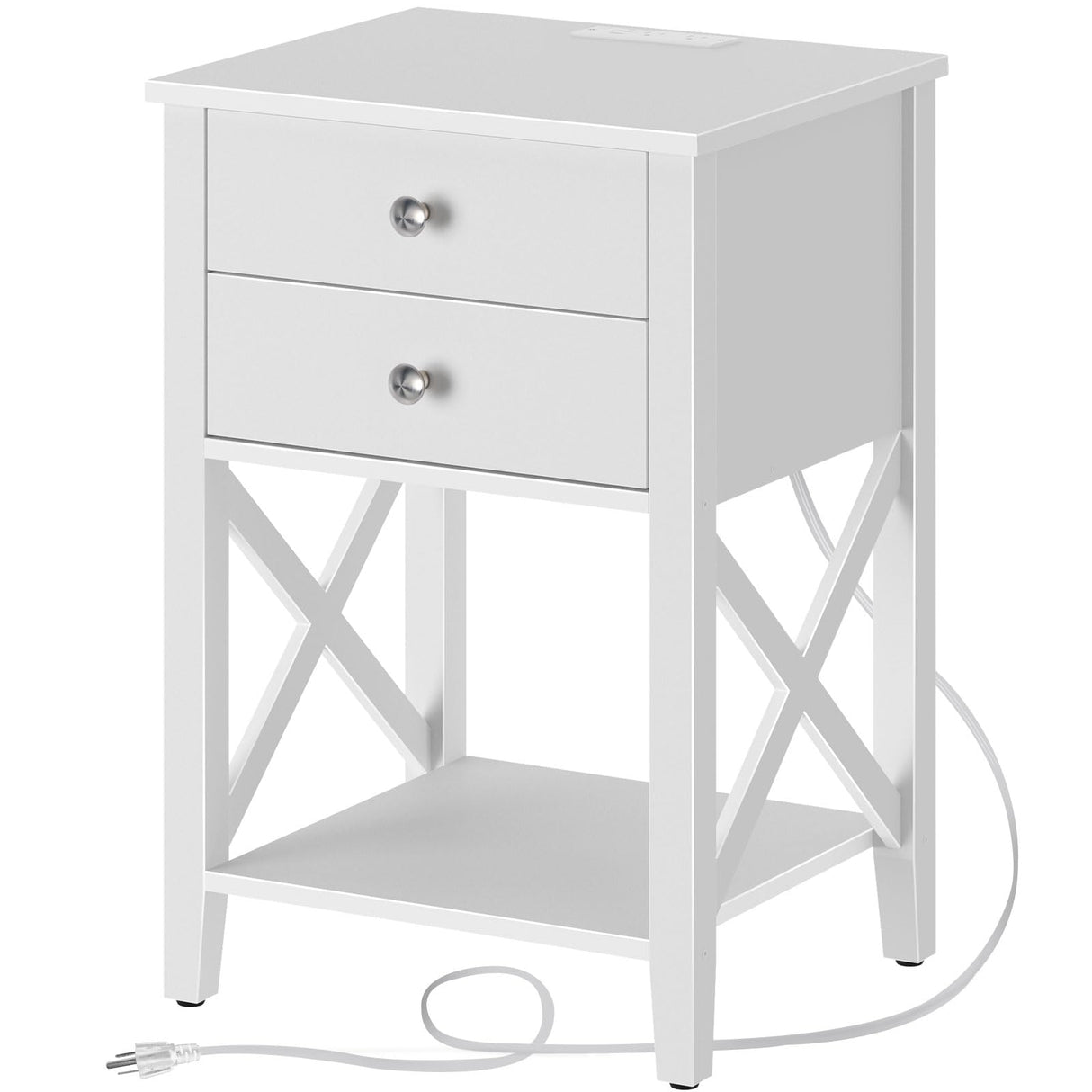 Nightstand with Charging Station, Night Stand with 2 Drawers