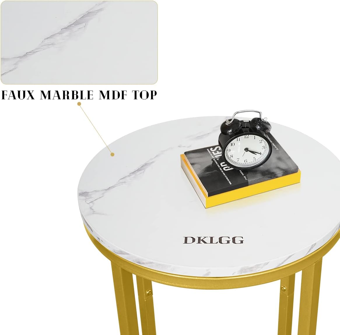 Modern Gold Side Table, Small Coffee Table Round End Table with Gold Frame