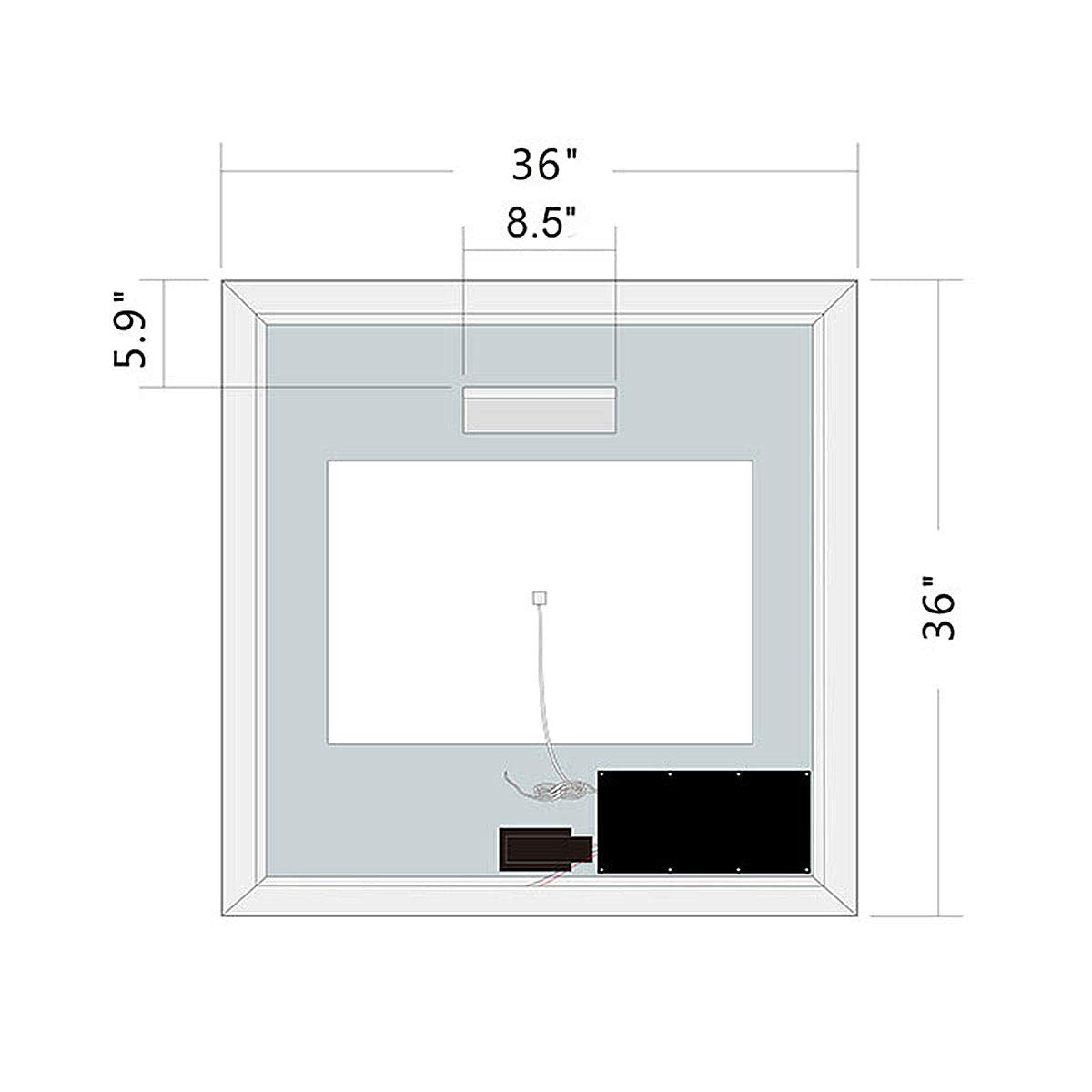 36 Inch Square LED Bathroom Mirror, Antifog Wall Mounted Lighted Vanity Mirror