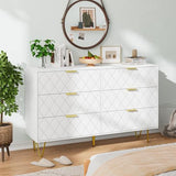 Modern Dresser for Bedroom, 6 Drawer Double Dresser with Gold Handles