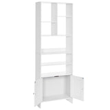 BEWISHOME 6 Tier Tall Bookcase with Doors, White Bookshelf with Cabinet, Modern Book Shelf Display Rack for Living Room and Home Office JCJ72W