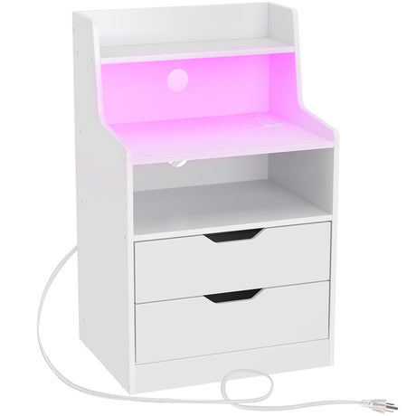 Nightstand with Charging Station and LED Lights, 2 AC and USB Power Outlets