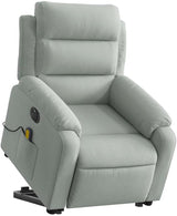 and Recline Massage Armchair in Light Gray Velvet - Motorized Standing Aid, Vibrating Massage, Comfort Design, 242.5 lb Capacity