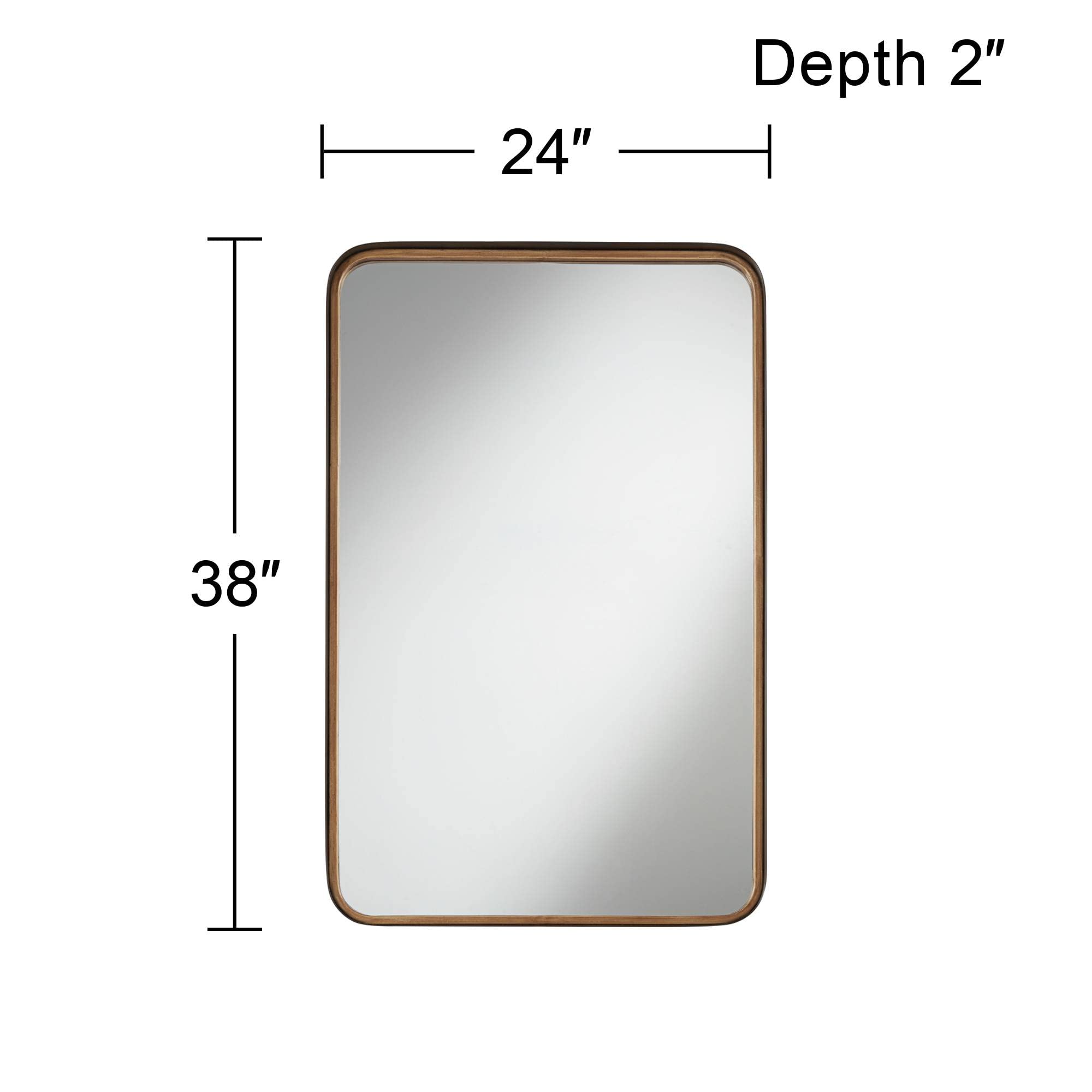 Uttermost Rounded Corner Rectangular Vanity Decorative Wall Mirror Modern Rustic Gold Black Iron Frame Beveled Edge 24" Wide for Bathroom Bedroom Living Room Home House Office Entryway