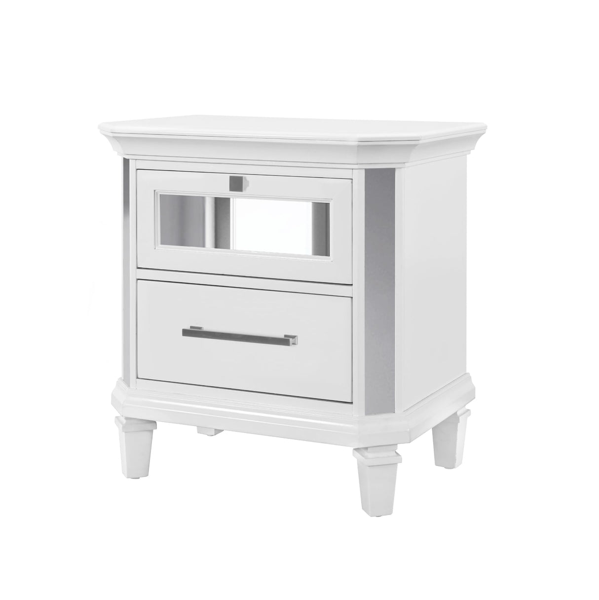 Marco White Metallic 2-Drawer Nightstand Mirrored Accents