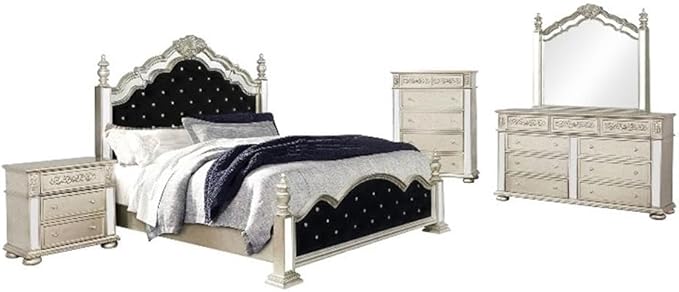 Heidi Eastern King Bed 5-Piece Set, Metallic Platinum