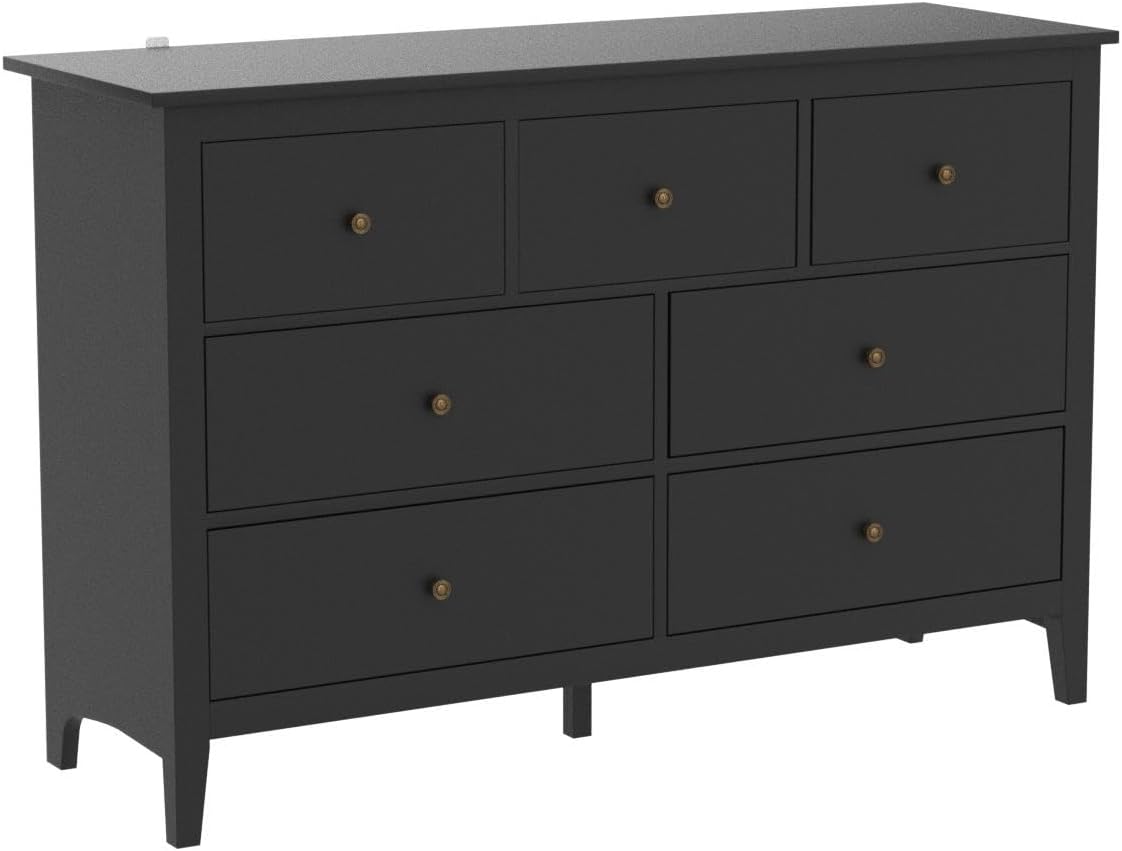 Black Dresser - Modern Dresser for Bedroom, Wooden 7 Drawer Dresser