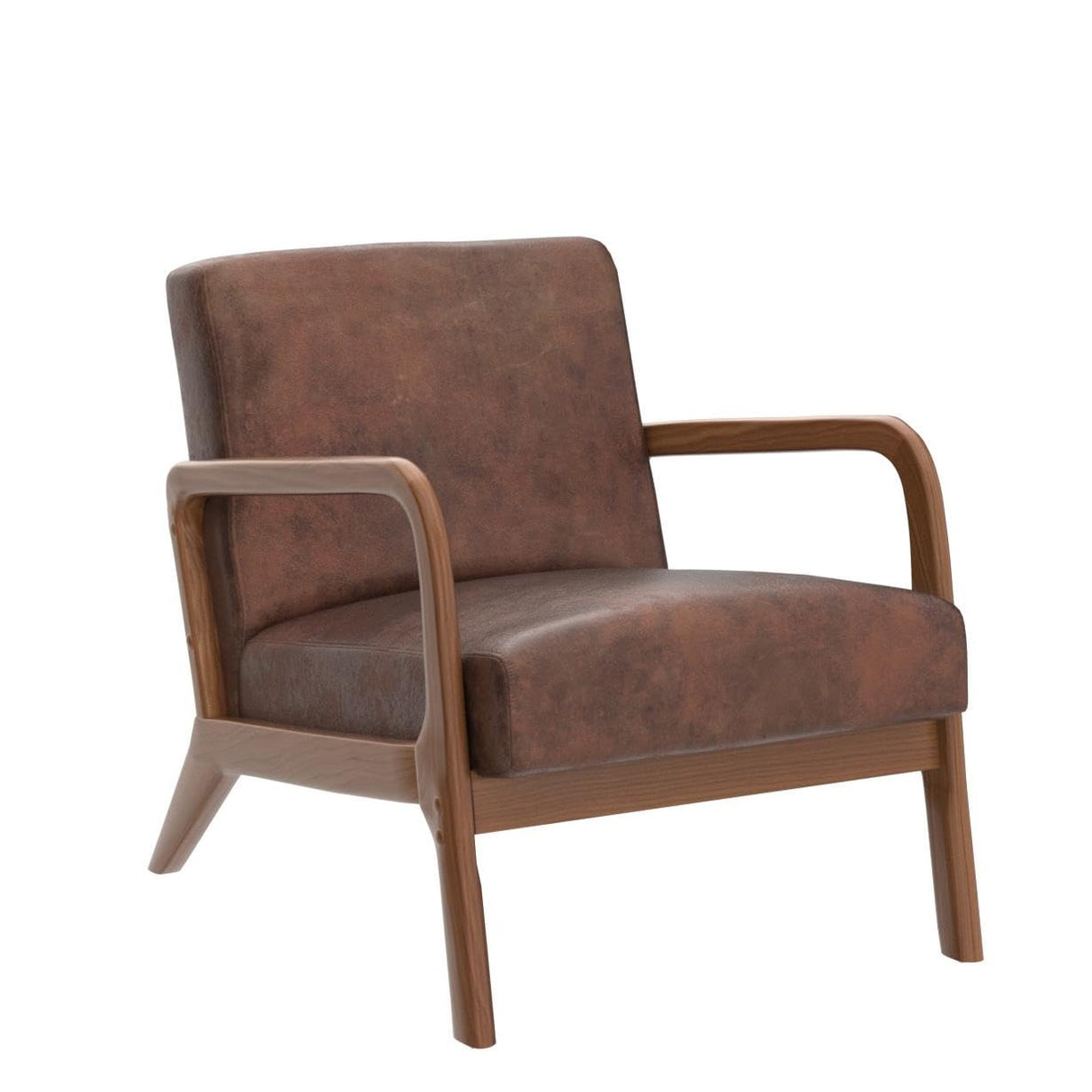 Classic Mid Century Modern Accent Chairs for Living Room or Bedroom, Espresso Finish Open-Framed Armchair with Plush Cushioning Microfiber Upholstery, Brown