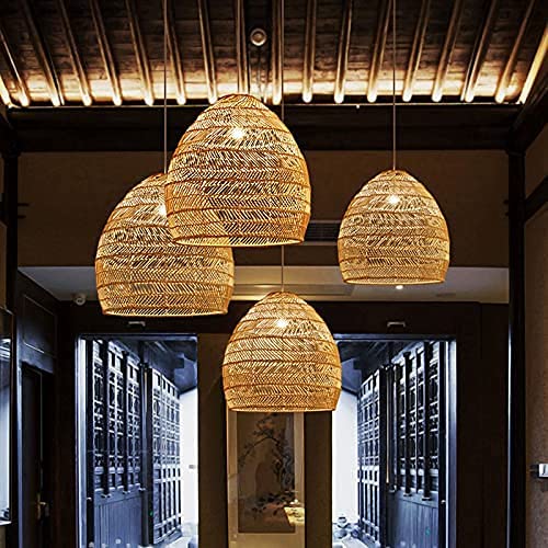 Ceiling Pendant Light, Curved Bamboo Semi Flush Light 1 Bulb Beige Ceiling Suspension