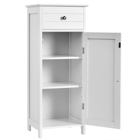 Floor Storage Cabinet, Bathroom Freestanding Side Storage Organizer, Single Door Floor Storage Cabinet w/Drawer & Adjustable Shelves,