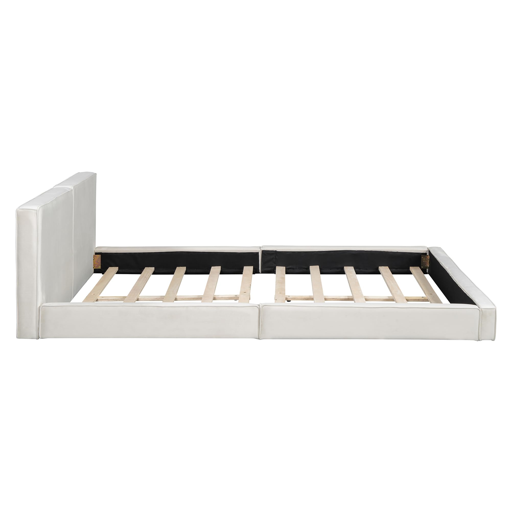 Upholstered Grounded Bed Platform Bed with Velvet Fabric