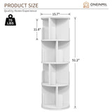 oneinmil 360° Rotating Bookshelf, Small Corner Bookcase with Small Footprint, 4 Tier Standing Bookcase for Kids&Adults, Wood Bookshelf Designed for Living Room, White