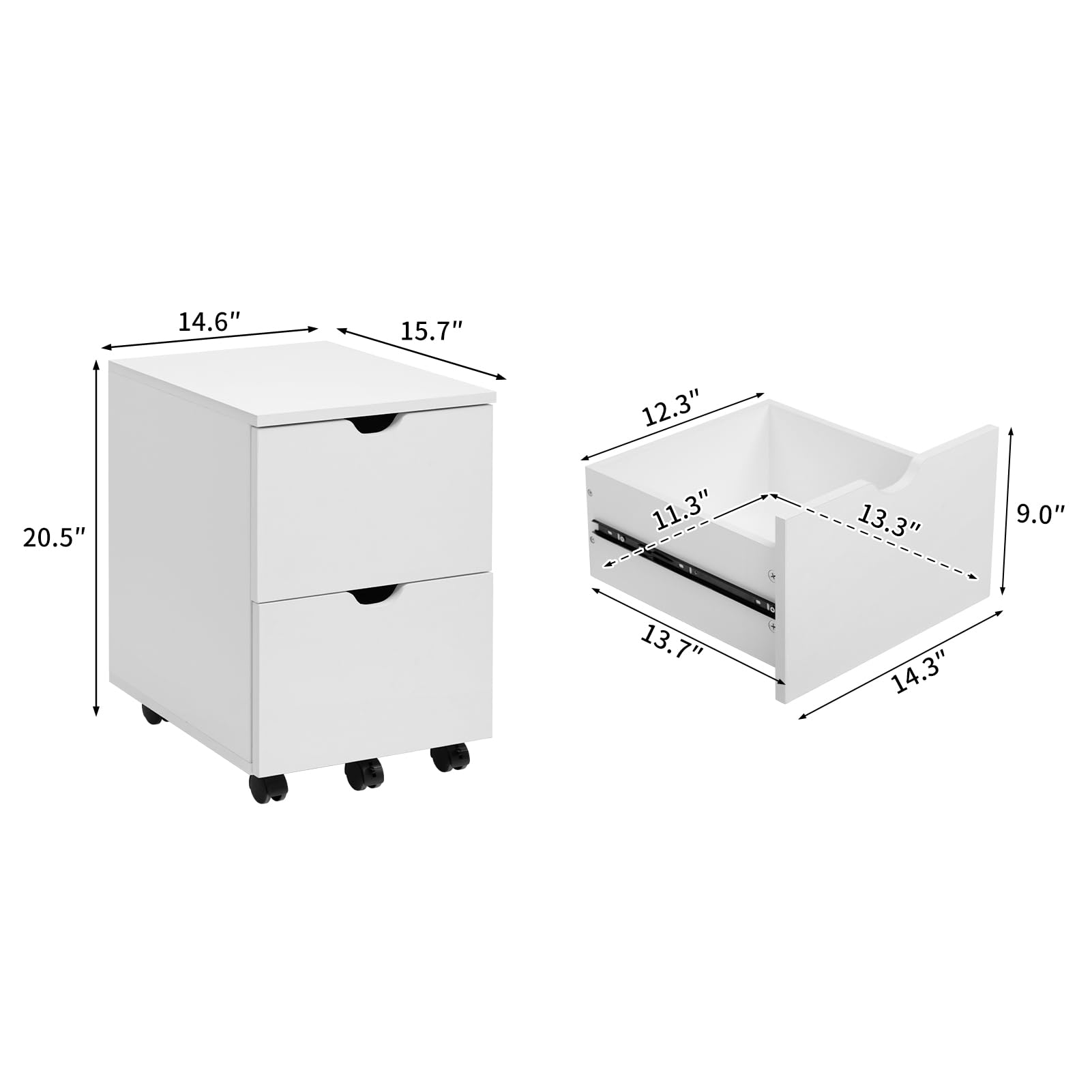 Deep 2-Drawer Mobile Wood File Cabinet, Under Desk Rolling File Cabinets