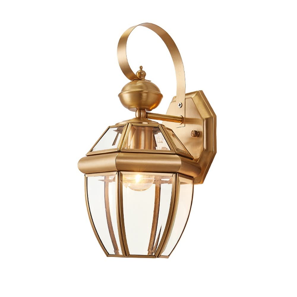 Gold Wall Outdoor Lantern Rainproof Wall Sconce with Clear Glass Shade Wall Mounted