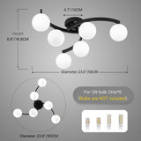 Mid Century Glass Globe Semi Flush Mount Ceiling Light - 6 Light Sputnik Chandelier