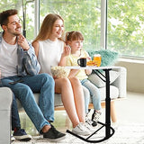 C Table with Wheels, Mobile Snack Side End Table Sofa Couch Bedside Laptop Rolling Cart TV