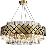 Gold Finish Round Pendant Light Fixture Postmodern 21 Bulbs Crystal Rod Ceiling Chandelier