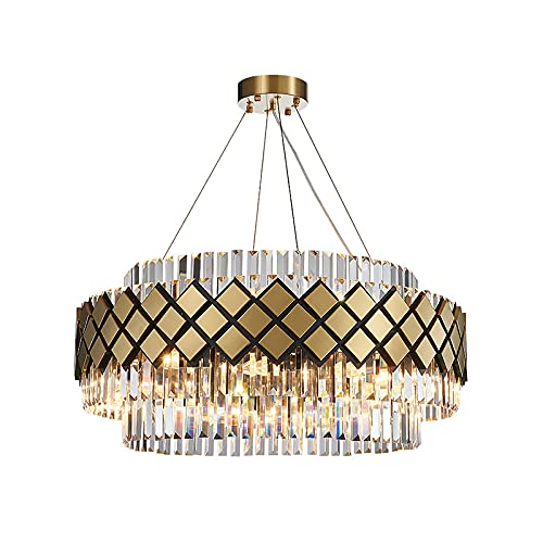 Gold Finish Round Pendant Light Fixture Postmodern 8 Bulbs Crystal Rod Ceiling