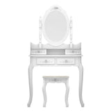 Set,Makeup Vanity Table with Stool,Single Mirror Dressing Table Compact Vanity Desk with 4-Drawer 360-Degree Rotation Removable Mirror for Women Girls (White)