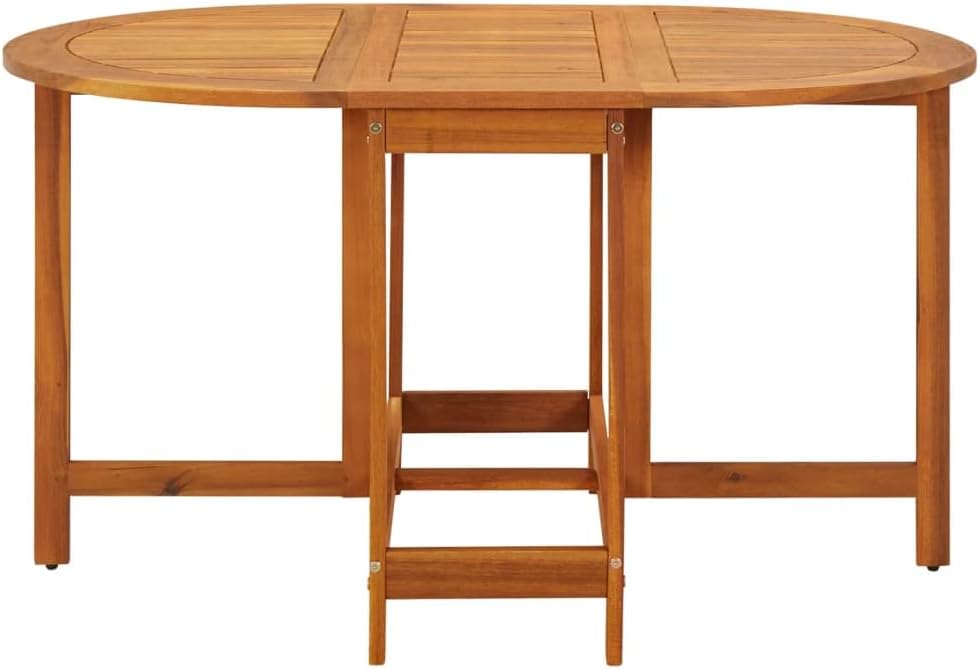 Solid Acacia Wood Patio Drop Leaf Table Oval Dinning Stand Furniture