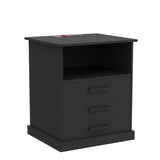 Nightstand with Charging Station and LED Lights, Large Bedside Table with 3 Storage Drawer