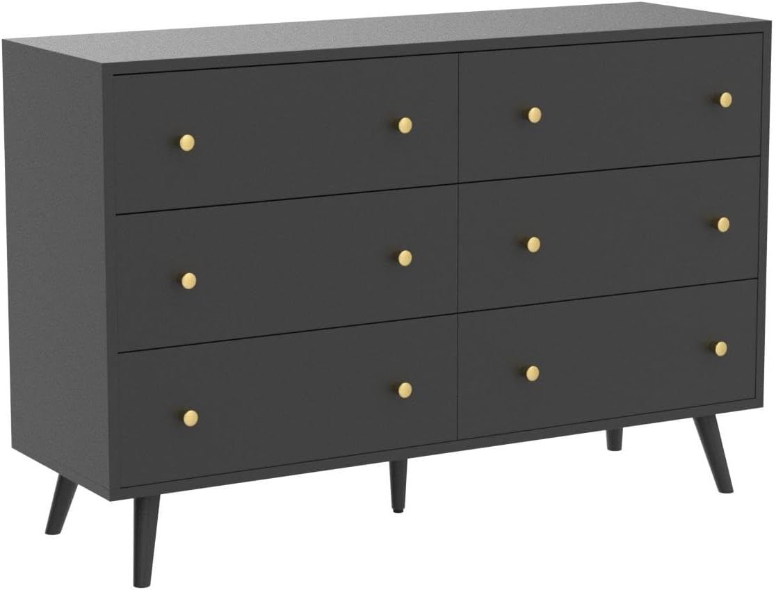 SINROM Black Dresser for Bedroom, Modern 6 Drawer Dresser