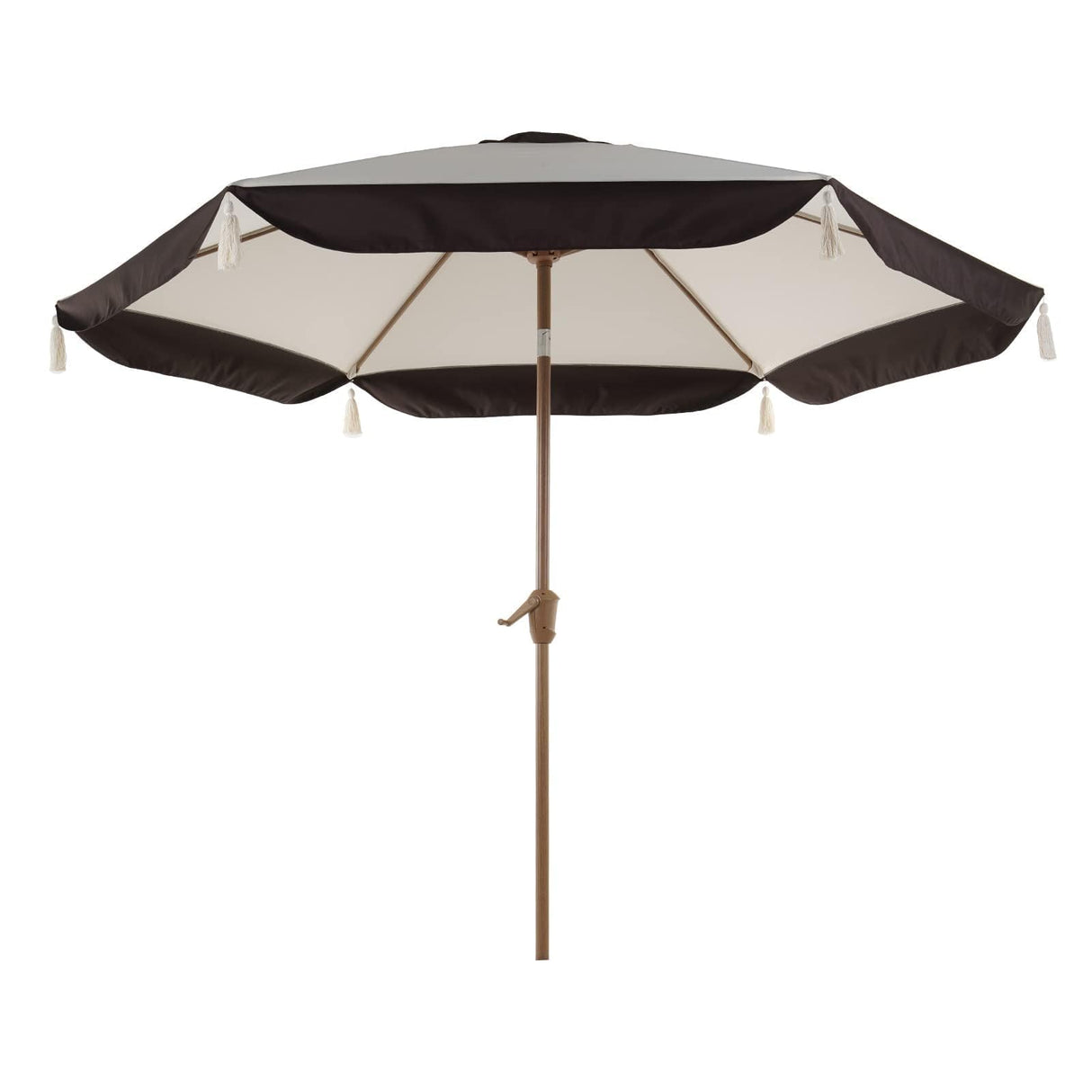 9FT Patio Umbrella with Fringe, Outdoor Tassel Umbrella with Push-Button Tilt for Poolside