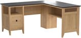 August Hill L-Shaped Desk – Dover Oak Finish with Slate Accents