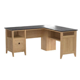 August Hill L-Shaped Desk – Dover Oak Finish with Slate Accents