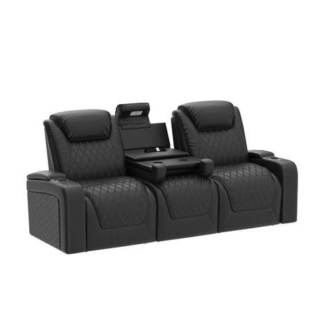 Home Theater Seating | Premium Top Grain Italian Nappa 11000 Leather, Power Recliner, Power Headrest, Power Lumbar Support, Extra Space, with Center Console (Row of 3, Black)