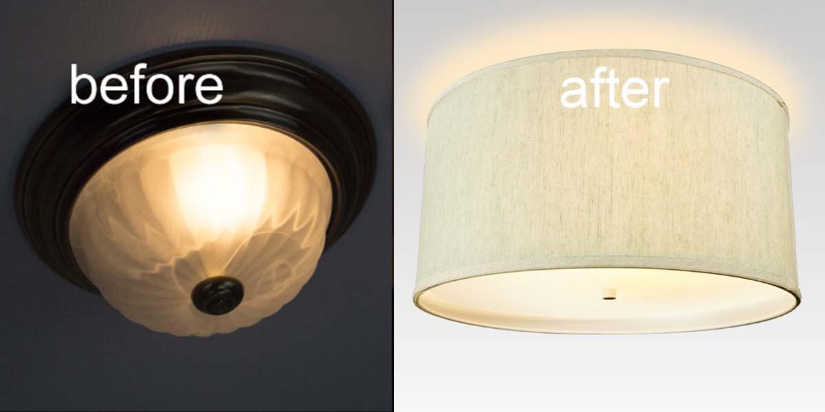 Flush Mount Conversion Kit with 14" Textured Oatmeal Drum Shade