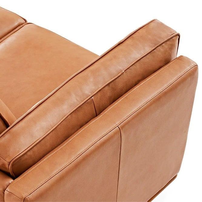 Sofa 88” - Pure Full Italian Nappa Leather Couch, Solid Wood Accent