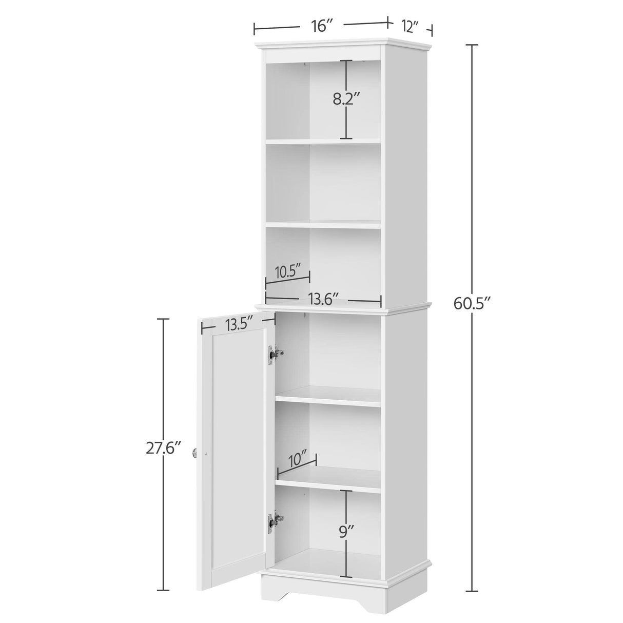 Bathroom Storage Cabinet, Tall Slim Cabinet with 3 Shelves & Door, Floor Freestanding