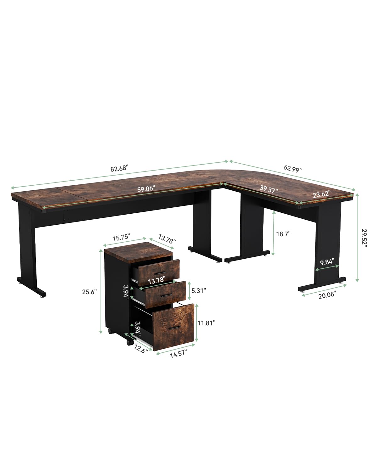 ProWork L-Shaped Executive Desk with Hutch, 5 Shelf Bookcase, and Lateral File Cabinet
