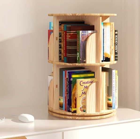 Rotating Bookshelf 360 Degrees, Storage Display Rack Floor Standing Bookcase for Kids&Adults