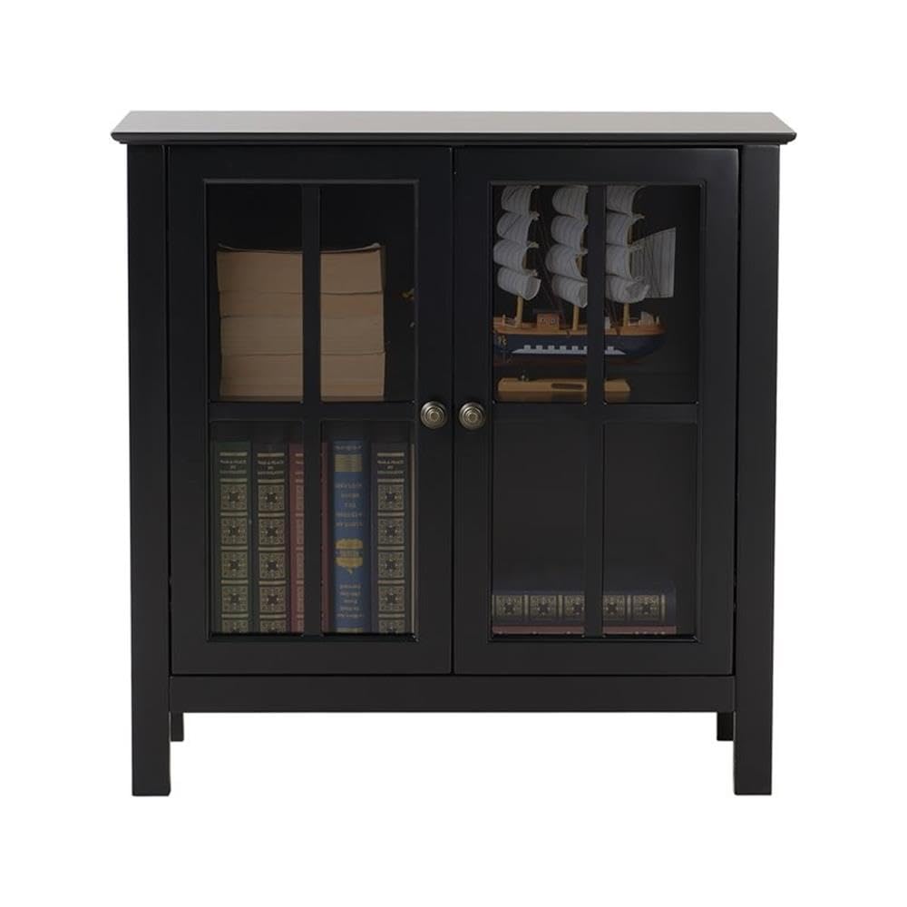 22601 Glass Door Cabinet,Painted Black