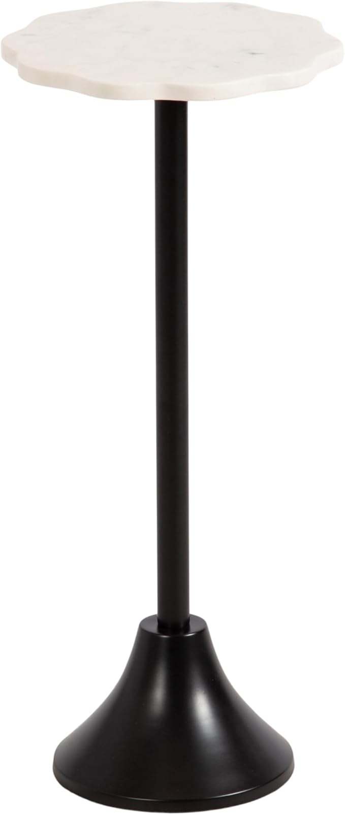 Sanzo Modern Pedestal Drink Table, 10 x 10 x 23, White Marble and Silver