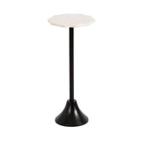 Modern Pedestal Drink Table, 10 x 10 x 23, White Marble and Black, Decorative End Table