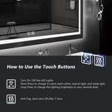 60 x 40 Inches LED Bathroom Mirror with Front and Backlit,Anti-Fog