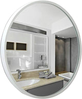 Wall-Mounted Mirror Round White Wooden Frame 3mm HD Mirror Bathroom Makeup