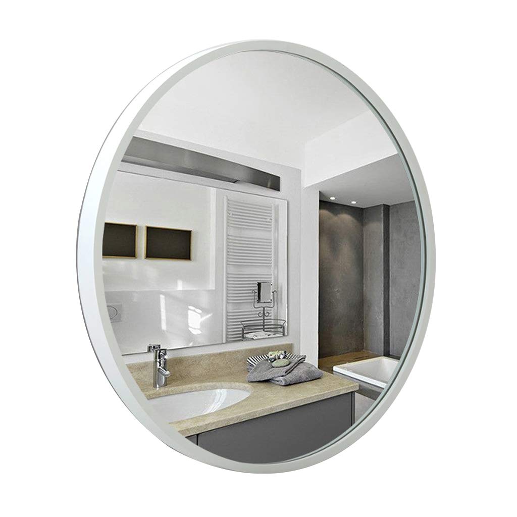 Wall-Mounted Mirror Round White Wooden Frame 3mm HD Mirror Bathroom Makeup