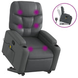 Power Lift Massage Recliner Chair - Faux Leather Armchair with Cup Holders, Manual Recline, USB-Powered Vibration, Gray