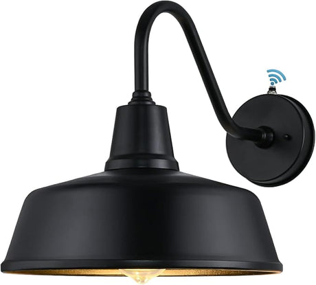 Outdoor Gooseneck Barn Light Fixture with a 15 inch Long Extended Arm - Dusk to Dawn Porch Light