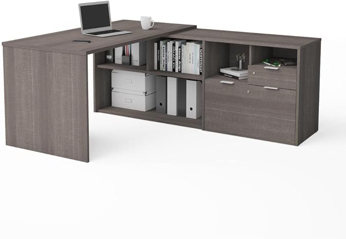 3 Plus L-Shaped Desk, 72W, Bark Grey