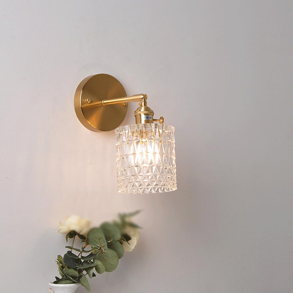 Round Glass Lamp Shade Retro Brass Wall Lights Modern Nordic Golden Crystal Vanity Lights Minimalist Bathroom Mirror Lights Bedroom Stairs Living Room Interior Decoration Wall Lights