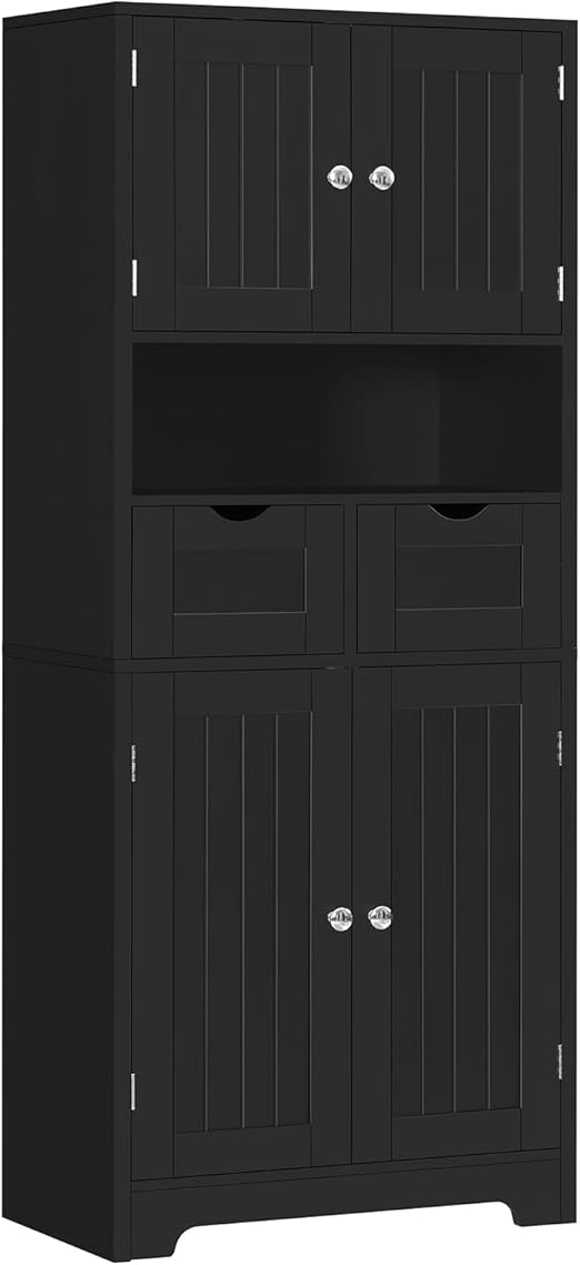 Tall Storage Cabinet, Bathroom Cabinet with Adjustblae Shelves & 2 Drawers, Bathroom