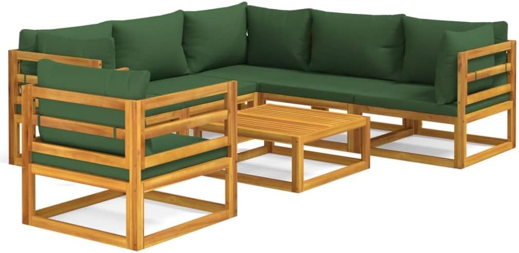 VRAXO 7 Piece Patio Lounge Set with Green Cushions Solid Wood,Outdoor Furniture Sets-198.44lbs-101