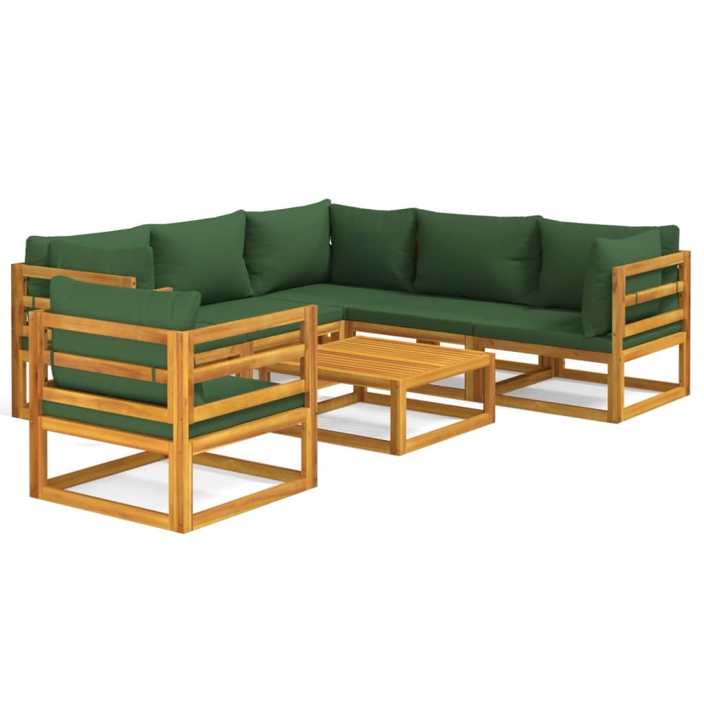 VRAXO 7 Piece Patio Lounge Set with Green Cushions Solid Wood,Outdoor Furniture Sets-198.44lbs-101